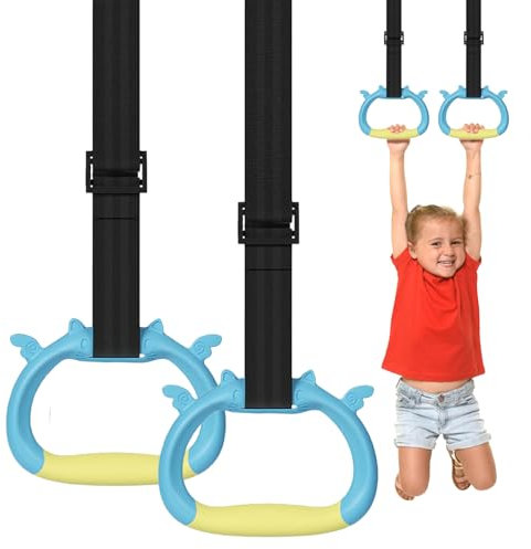Grapelet Gymnastikringe Set Kinder Home Gym Equipment Kinder Verstellbarer Gurt Krafttraining Ringe Ziehringe für körperliches Training (Gelb Blau)