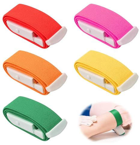 5 Colores Torniquete Rápido, Torniquetes Médicos de Emergencia Profesional, Torniquete Medico Sin Látex, Torniquete Fast Ajustable, para Extracción de Sangre Venosa Primeros Auxilios para Traumatismos