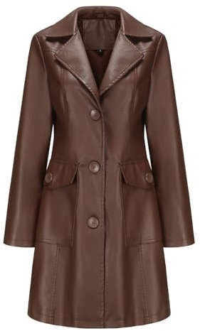 YURCI Trench Da Donna In Pelle PU Vintage, Abito Da Giacca A Maniche Lunghe In Ecopelle Da Donna, Trench con Spolverino Sul Petto