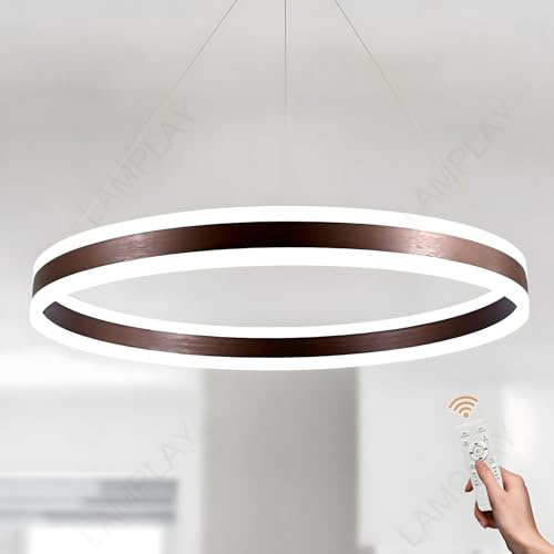 LAMPLAY Runde Moderne LED-Pendelleuchte, 1 Braun Ring-Kronleuchter, Dimmbar Mit Fernbedienung 3000K-6000K Deckenleuchte, Höhenverstellbar, Foyer, Wohnzimmer, Schlafzimmer, Esszimmer(Ø80cm)