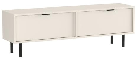 Wena Mobel TV Schrank 140cm Lang | Fernsehschrank mit 2 Türen | TV Lowboard mit Metallbeinen | TV Board | Fernseher Schrank | TV Unterschrank für Wohnzimmer (Kaschmirbeige)