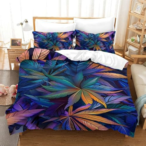 RJAVAGFZL Blatt 3D Gedruckt Bettwäsche 3 Teilig Ettbezüge Mit Kissenbezügen Soft Microfaser Luxus Modern Mit Reißverschluss Für Erwachsene Und Kinder Single（140x200cm）