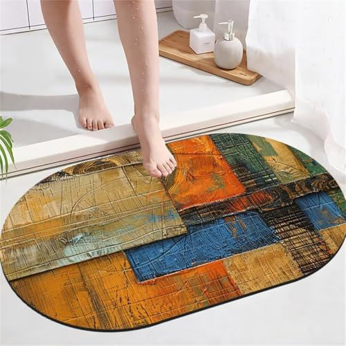 Badezimmerteppich, Badematte Rutschfest Badematte Stein, Badteppich Badvorleger Rutschfest Waschbar, Badematten Bad Teppich Badezimmer Teppiche, Bathroom Bath Mat, Badematte Holz Teppich 90x120cm