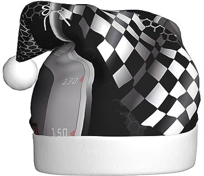 WHJYCC Karierte Flagge Racing Weihnachtsmütze Weihnachtsmann Mütze Weihnachten Kopfschmuck Herren Mütze Damen Mütze Retro Weihnachtselfenmütze Rot