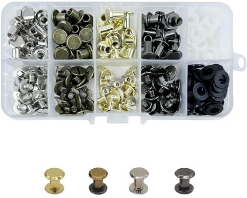 KUKUJIWA 80 Set di Viti Chicago per Rilegatura,M5 x 6/8mm Rivetti a Vite in Acciaio Nichelato, Rivetti a Vite, Fissaggi Viti in Pelle,Chiusure a Bottone Rivetti Chicago per Cuoio(4 colori)