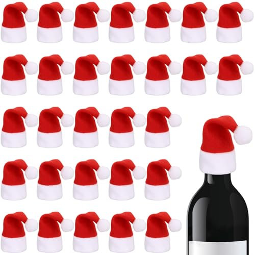 Mini-Weihnachtsmannmützen zum Basteln, Weinflaschen, Weihnachtsmannmütze für Weihnachten, Besteckhalter, Heimdekoration, Tischdekoration, Tischdekoration für Weihnachten, Party, 30 Stück
