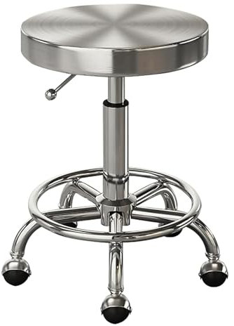 DUddTTW Runder Barhocker, Edelstahl-Barstühle mit Rollen, Barhocker, höhenverstellbar, um 360° drehbar, Barhocker, Tragkraft: 150 kg