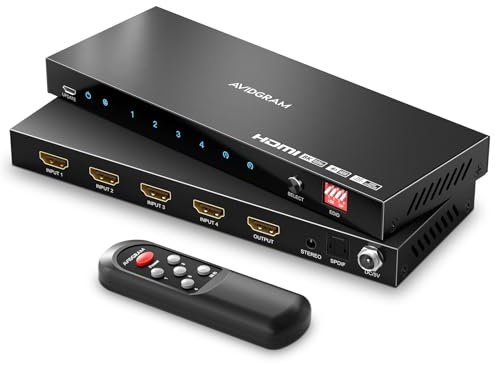 4x1 Switch HDMI 4K 120Hz con Audio Extractor, AVIDGRAM HDMI Conmutador 8K@60Hz 4 In 1 out with Control Remoto IR, Swicther HDMI 2.1, Compatible con 16 Modos EDlD, HDCP2.3/2.2, HDR10, 3D,