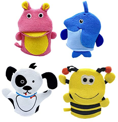 BESTonZON Badeutensilien Für Jungen Und Mädchen 4-teilige Badehandschuhe Für Babys Tier-badehandschuh Für Jungen Und Mädchen Leicht Zu Reinigen Und Zu Trocknen