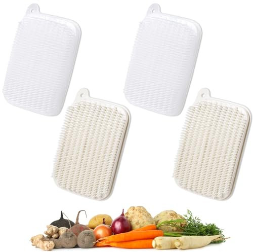 4 Pack Eco-Friendly Vegetable Scrubber Brushes - Soft Bristles for Potato, Carrots, Mushrooms - Gentle Fruit Wash Brush （Dishwasher Safe）
