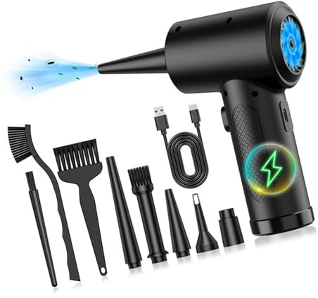 Plumeau à air comprimé pour PC 50 000 tr/min 3 vitesses rechargeables avec lumière LED pour ordinateur portable