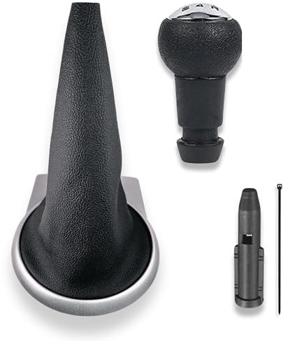 1neiSmartech Kit Schaltknauf 5 Gang mit Schaltsack und Ring, kompatibel mit Citroën C4 I (MK1) 2004-2010, Silberrahmen, OEM 2403CV 9653800177, Adapter enthalten