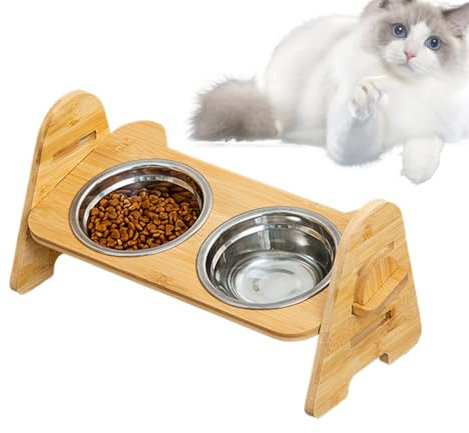 Pet Food Stand Raised Non Slip Cat Bowl Wooden Accessories for Cleaner Meals and Floor Feeding