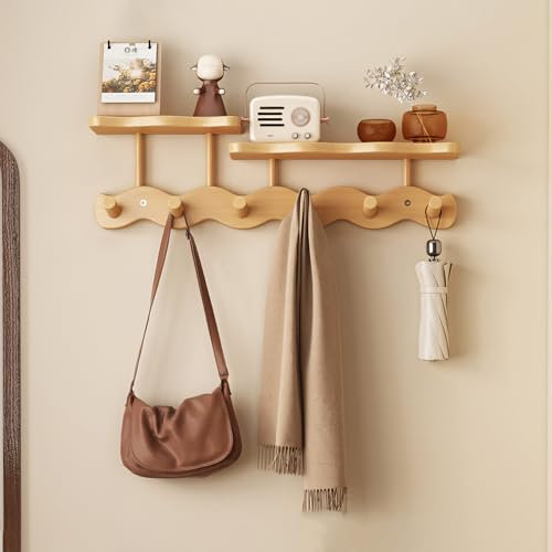 ZF YLYH Porte-manteau mural avec étagère flottante et 6 crochets - Décoration pour couloir, chambre à coucher, garde-robe, salle de bain, salon (bois, 52 cm)