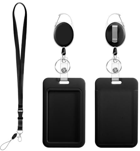 Ymapinc Rétractable Porte Badge avec Cordon Noir Porte Badge Rigide avec Clip amovible Vertical Pour Médecins Infirmières étudiants Enseignants Employés de Bureau