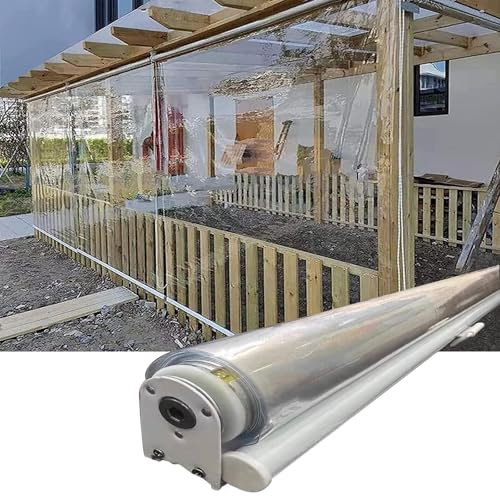 Store Pergola Extérieur Enrouleur, Transparent PVC Rideaux à Enroulement, Étanche Poussière Volets Roulants pour Extérieur, Terrasse, Balcon(130 x 240 CM)