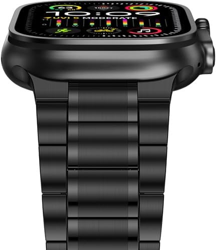 Anlinser Compatibile con Cinturino Apple Watch 49mm 46mm 45mm 44mm 42mm, Cinque Link Cinturini Metallo in Acciaio Inossidabile per iWatch Ultra 2 Serie 10 9 8 7 6 5-1 SE (Nero)