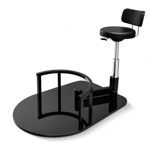 STMKB Rotating Barber Platform with Integrated Stylist Stool, 180° Hairdresser Workstation, 360° Height-Adjustable Seat, Heavy-Duty Steel Base for Salon Chairs, Black