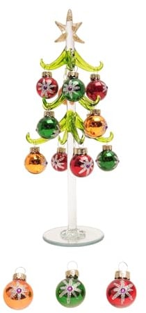 Krebs Glas Lauscha - Weihnachtsdekoration/Christbaumschmuck aus Glas - Glasbaum mit 12 dekor. Kugeln - Farbe: Rot, Grün und Gelb - Größe: ca. 25 cm