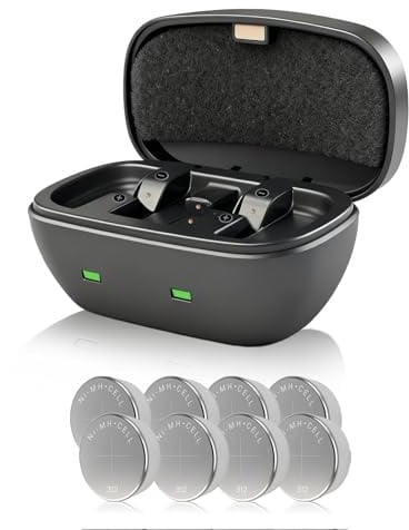 Lot de 8 piles rechargeables 312 pour appareils auditifs avec chargeur de batterie, piles rechargeables taille 312 et étui de chargement, autonomie de 8 à 10 heures pour appareils non Bluetooth (8