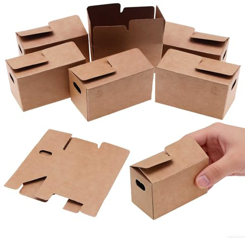 Mini Umzugskartons 6 Stück Set für Puppenhaus Dekoration, 8x4,3x5 cm braun, Miniatur Kartons aus recyceltem Karton für DIY Bastelprojekte und Geschenke