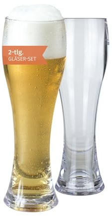 Moritz Milano Weizenglas 2er Set 500 ml - Polycarbonat Biergläser bruchfest & kratzfest. Ideal für Camping Picknick Festival Party und Zuhause - täuschend echte Glasoptik