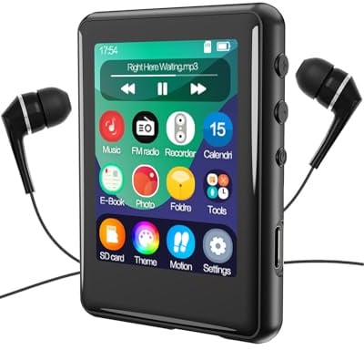 MP3 Player with Bluetooth 5.3,Tokemisc 16GB Full Touchscreen Kids Portable Music Device with Speaker,FM Radio,E-Book,Built-in Micro SD Card Slot,Earphones Included,Max 512GB Expand