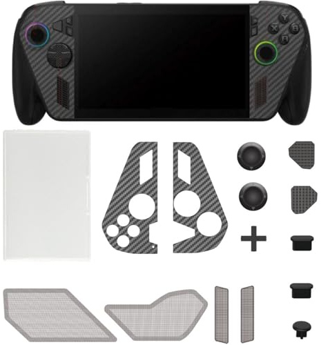 Dust Protection Set for ROG Xbox Ally/X, Carbon Fiber Wrap Dust Protector Silicone Port Plugs Anti-Scratch Dust Cover Joystick Caps, Game Console Accessories