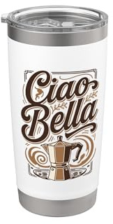 Caffettiera moka vintage italiana design Ciao Bella Bicchiere termico in acciaio inox doppia parete