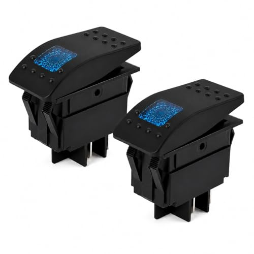 2PCS Bateau Marine Interrupteur à Bascule Éclairé 12V avec Voyant Bleu, Bouton Poussoir ON/OFF Étanche, Compatible Onduleur 12V 220V pour Voiture, Bateau et Véhicule Tout-Terrain