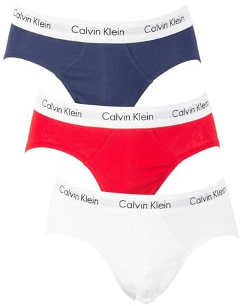 Calvin Klein Men 3P HIP BRIEF White/Red Ginger/Pyro Blue L