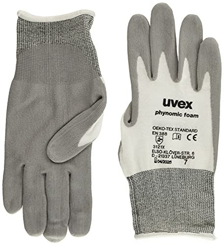 Uvex 60050 7 Phynomic Foam Safety Glove, Size: 7, White, Grey