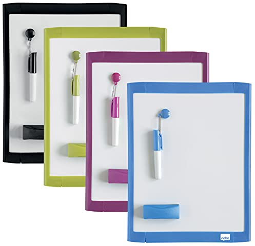 Nobo Magnetisches Mini-Whiteboard mit Farbigem Rahmen, Trocken Abwischbar, Wandmontage, Inkl. Whiteboard-Stift, Magneten, Tafelwischer & Schaumstoff-Klebepads, 216 x 280 mm, 1903816
