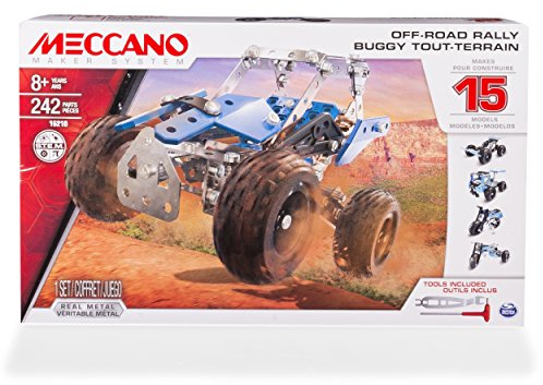 Meccano 15 in 1 Set Off Road Rally - Juego de construcción de varios modelos de vehículos de 242 pieza(s), Metal y Plástico, Colores Azul ( Plata y Negro)