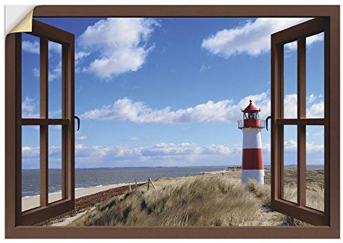ARTland Wanddeko Wandtattoo selbstklebende Vinylfolie 100x70 cm Fensterblick Fenster Strand Meer Maritim Düne Leuchtturm Sylt Nordsee T5SC