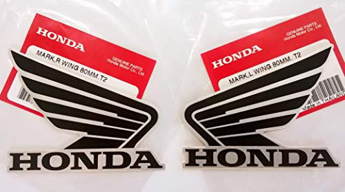 Adesivo ali Honda per serbatoio carburante, gas, decalcomanie, 2 x 80 mm, nero e argento metallizzato, sinistra e destra, autentico al 100%.