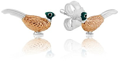 Gemma J Sterling Silver Pheasant Stud Earrings - with rose gold and enamel detail.