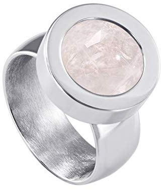 Quiges Shiny Silver Stainless Steel Ring 12mm Mini Coin Holder and Interchangeable Pink Rose Quartz Stone in Size 19