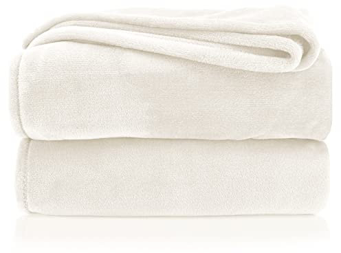 heimtexland Kuscheldecke flauschig Flanell Wohndecke warm Oekotex Tagesdecke Überwurf Sofadecke fusselfrei Fleecedecke Super Soft XL Decke 150x200 cm Typ380 Creme Natur