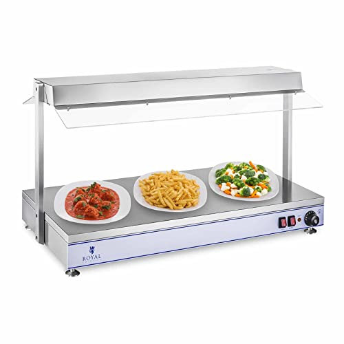 Royal Catering Electric Hot Plate Food Warmer Buffet Warmer Plexiglass Cover 2000W 4 Halogen Lamps 120x50cm RCHP-120 (230V, 4x300W Halogen Lamps, Heating Surface 120x50cm, 30-110°C)
