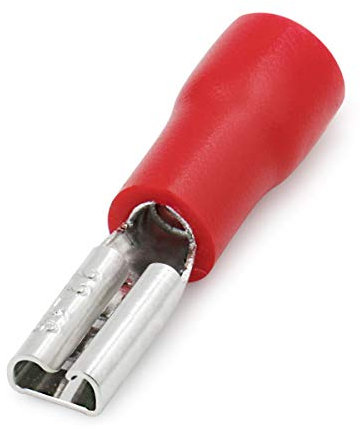 Heschen Femmina Quick Disconnects Vinyl Isolato, FDD1.25-110, 2,8 x 0,5 mm Terminale, per 0,5-1,5 mm² (22-16 AWG), Rosso, 100 pezzi