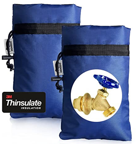 Enlarge Outside Tap Covers for Winter, 3M Thinsulate, 10 H x 6.3 W Hose Bib Cover for Wall Taps, Waterproof & Frost Free Insulated Spigot, 2 Pcs Faucet Socks - Blue