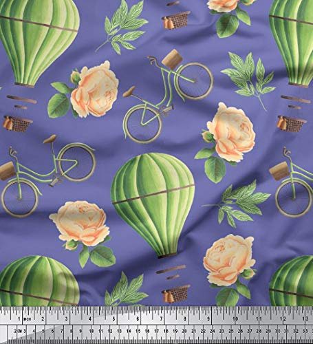 Soimoi Lila Baumwoll-Voile Stoff Bernstein bundig, Fahrrad & Heißluftballons Urlaub Stoff Meterware 42 Zoll breit