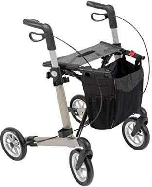 Rehasense Leichtgewicht-Rollator Server, leicht & faltbar I Alu-Rollator belastbar bis 150 kg mit abnehmbarer Einkaufstasche, Ankipphilfe I Aluminium-Rollator zusammenklappbar, Größe L, champagner