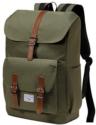 Schulrucksack, Kasgo Wasserabweisend 15.6 Zoll Laptop Vintage Rucksack für Mädchen Jungen Teenager Damen Herren mit USB-Ladeanschluss Casual Daypack für Hochschule Reise Arbeit Schulranzen(Dunkelgrün)