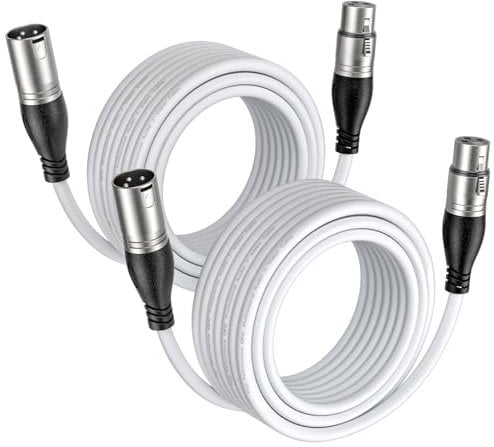 NUOSIYA XLR Cable 10M, 2 Pack 33ft Balanced Microphone XLR Male to Female Extension Cable XLR Jack Extender Cord for Studio Recorder, Mic, Mixer, Speaker System, Phantom Power(White)