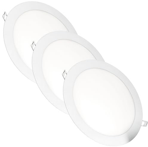 JANDEI – 3 Faretti Led da Incasso, 18W, 1440 Lumen, Forma Rotonda, Ultra Sottile 13mm, Colore della Luce Bianco Freddo 6000K, Foro Incasso Ø 200- Ø 205 mm, Trasformatore Incluso