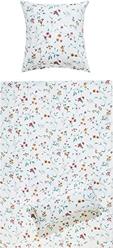 REDBEST Bettwäsche, Bettgarnitur, Kissenbezug Seersucker Blumen - schnell trocknend, bügelfrei, mit Reißverschluss - Mauve-grün-weiß Größe 135x200 cm (40x80 cm)