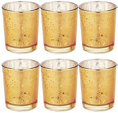 Floralcraft Cylinder Glass Votive Candle Holders Speckled Stylish Tealight Holder for Table Centerpiece, Home Party Wedding Decorations - Champagne/Gold (Pack of 30)