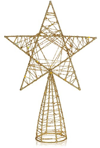 COM-FOUR® Deko Stern Weihnachten - Weihnachtsdekoration Stern aus Metall - Aufsteller Weihnachtsstern mit Glitzer - Goldfarbene Weihnachtsbaumspitze (goldfarben/21cm)